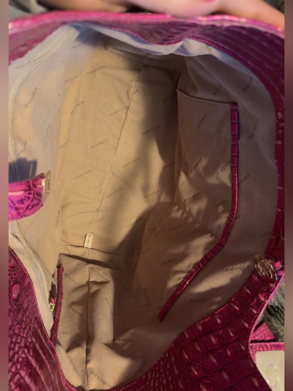 Brahmin Pink Potion Croc Embossed Leather Tote w/Matching Wallet & Card Holder - Picture 5 of 10